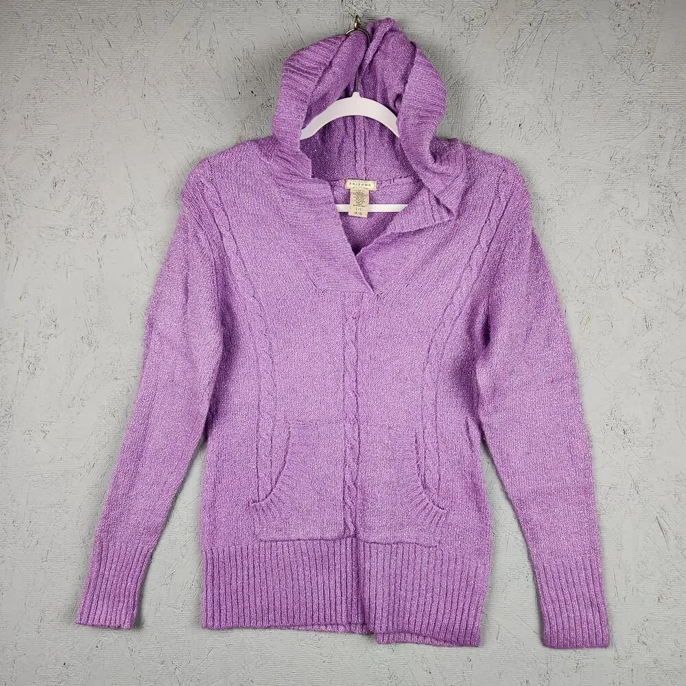 Vintage Arizona Jean Company Sweater Girls 14-16 Purple Hooded Sparkle Knit